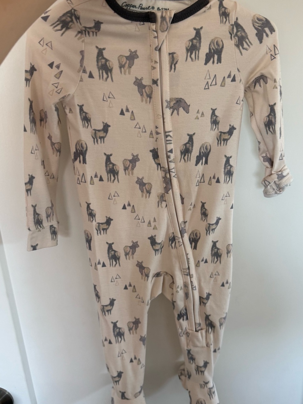 Copper pearl Beige Deer-Print Footed One-Piece for Kids, 6-12 months